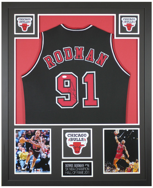 Dennis Rodman Autographed & Framed Black Chicago Jersey Auto JSA COA