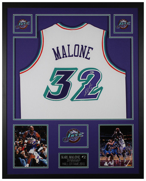 Karl Malone Autographed and Framed Utah Jazz jersey