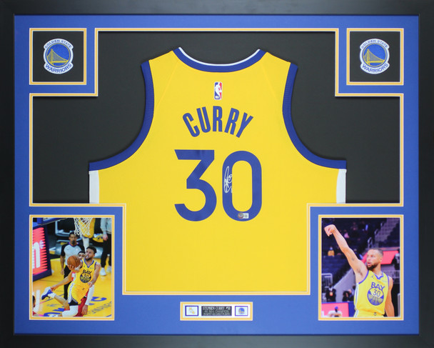 Steph Curry Autographed and Framed Golden State Warriors jersey
