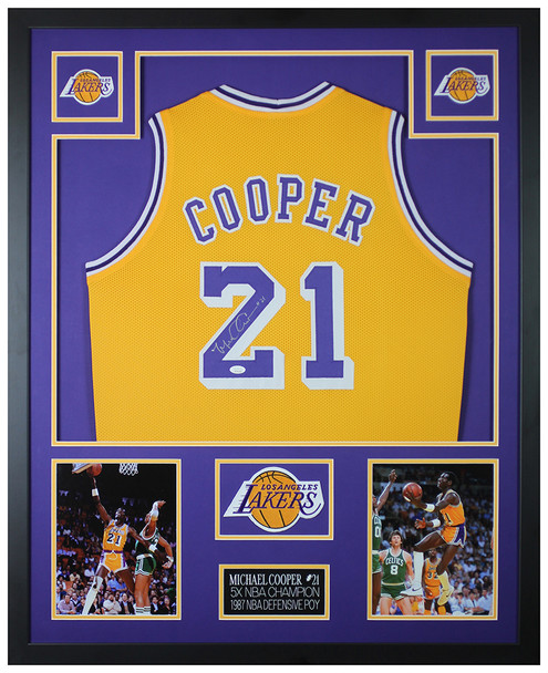 Michael Cooper Autographed and Framed Los Angeles Lakers jersey