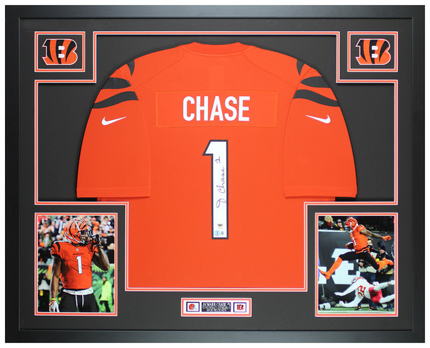 JaMarr Chase Autographed & Framed Orange Cincinnati Jersey Auto Beckett COA