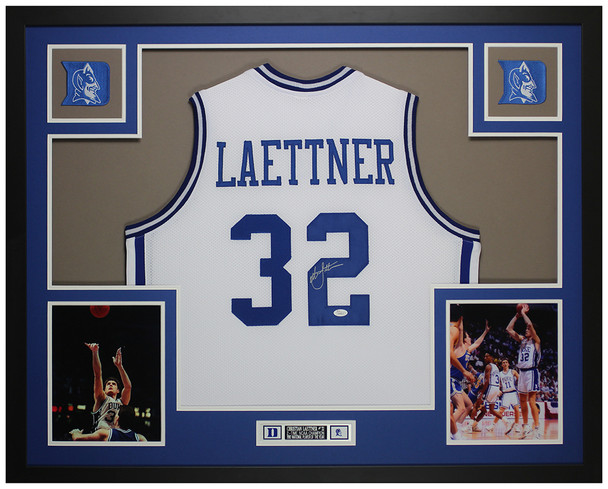 Christian Laettner Autographed & Framed White Duke Jersey Auto JSA Cert