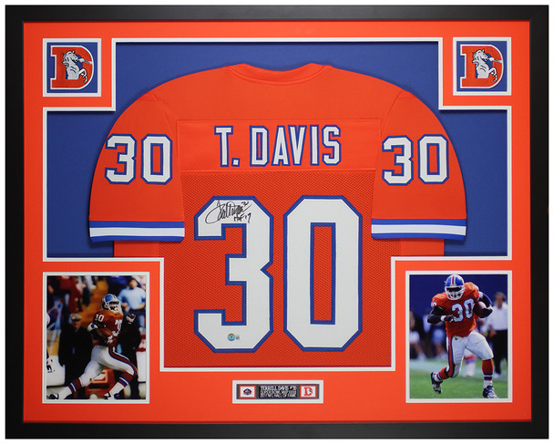 Terrell Davis Autographed and Framed Orange Denver Jersey Auto Beckett COA