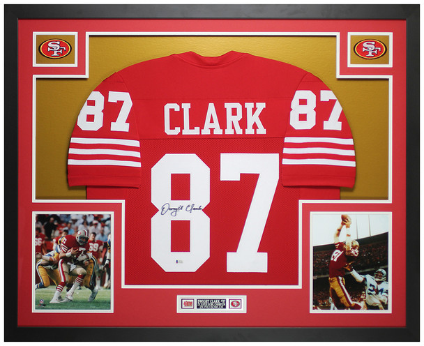 Dwight Clark Autographed and Framed Red San Francisco Jersey Auto Beckett COA