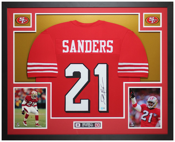 Deion Sanders Framed and Autographed Red San Francisco Jersey Auto Beckett COA