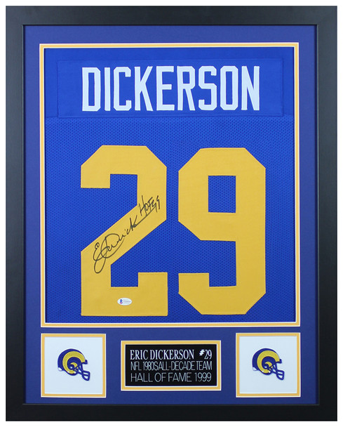 Eric Dickerson Autographed and Framed Blue Los Angeles Jersey Auto Beckett Cert