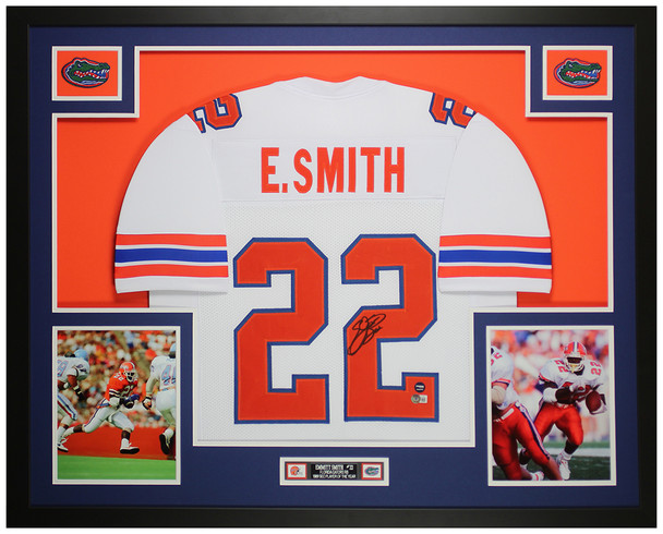 Emmit Smith Autographed and Framed White Florida Jersey Auto Beckett COA