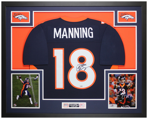 Peyton Manning Autographed and Framed Blue Denver Jersey Auto Fanatics COA
