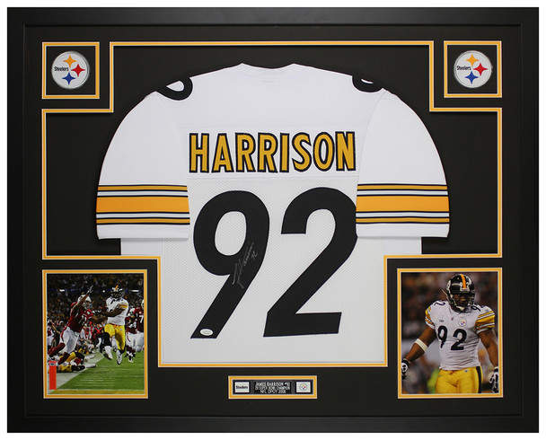 James Harrison Autographed and Framed White Pittsburgh Jersey Auto JSA COA