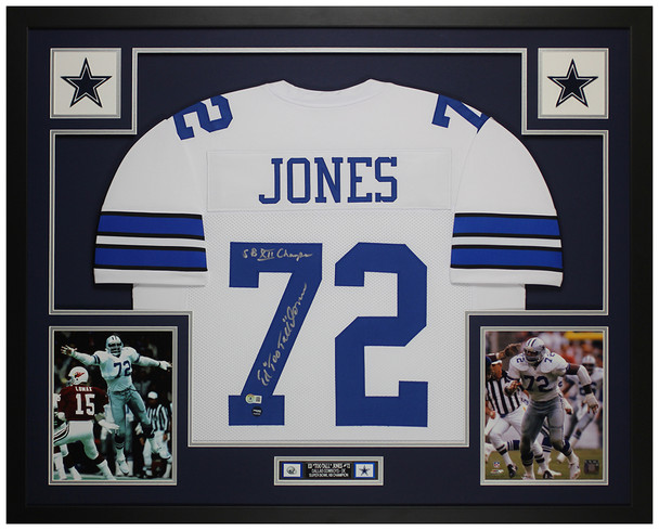 Ed Too Tall Jones Autographed & Framed White Dallas Jersey Auto Beckett COA