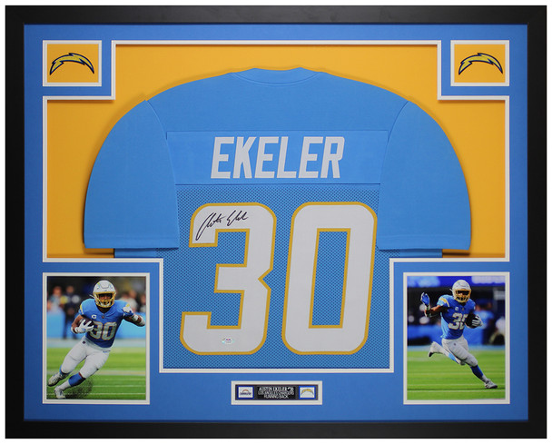 Austin Ekeler Autographed & Framed Blue Los Angeles Jersey Auto PSA COA
