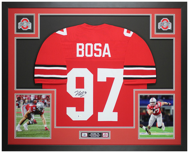 Nick Bosa Autographed & Framed Red Ohio State Jersey Auto Beckett COA