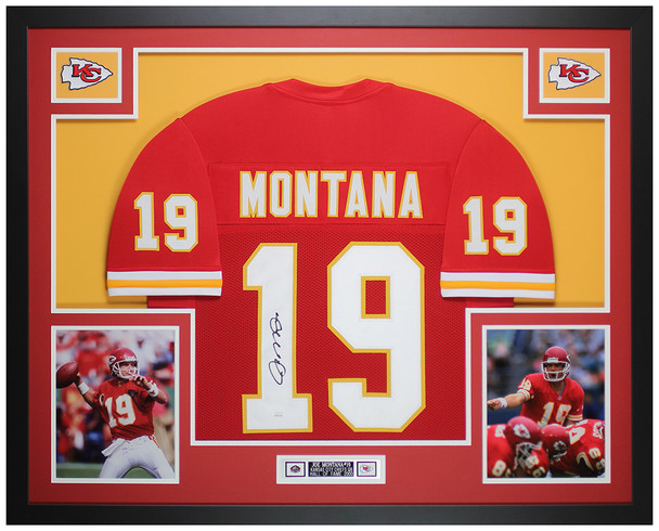 Joe Montana Autographed and Framed Red Kansas City Jersey Auto JSA COA