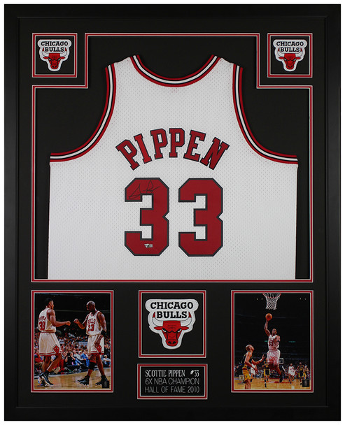 Scottie Pippen Autographed & Framed White Chicago Jersey Fanatics COA