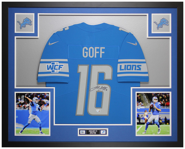 Jared Goff Autographed and Framed Blue Detroit Jersey Auto Fanatics COA