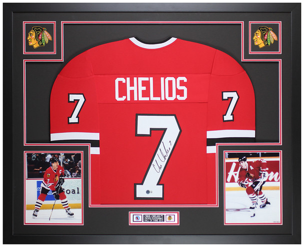 Chris Chelios Autographed & Framed Red Chicago Jersey Auto Beckett COA