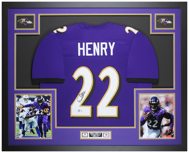 Derrick Henry Autographed and Framed Purple Ravens Jersey Auto Beckett Cert