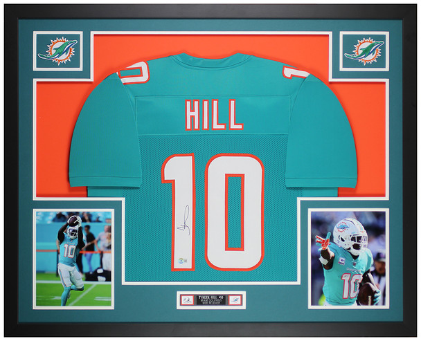 Tyreek Hill Autographed and Framed Teal Miami Jersey Auto Beckett Cert