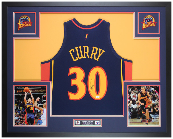 Steph Curry Autographed & Framed Navy Golden State Rookie Jersey Auto JSA COA