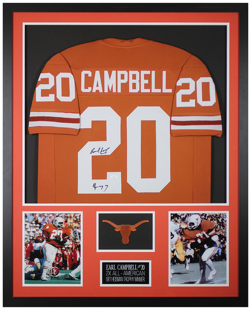 Earl Campbell Autographed and Framed Orange Texas Jersey Auto JSA COA
