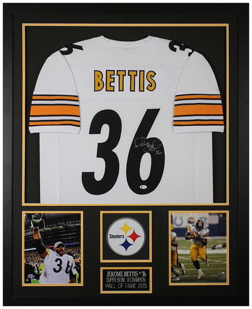 Jerome Bettis Autographed and Framed White Pittsburgh Jersey Auto Beckett COA