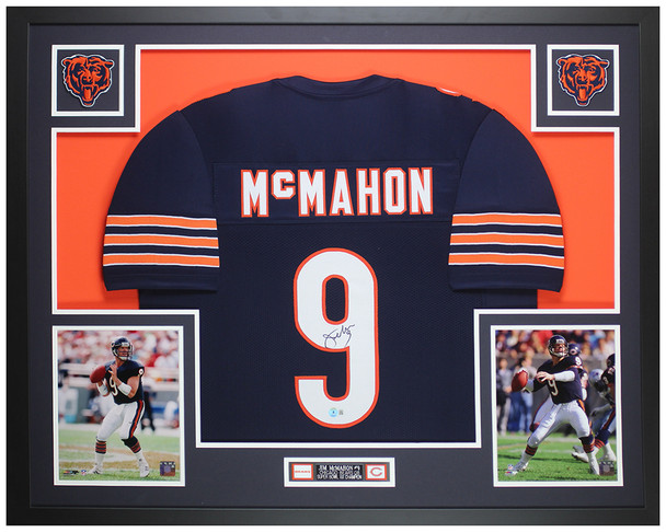 Jim McMahon Autographed and Framed Blue Chicago Jersey Auto Beckett COA