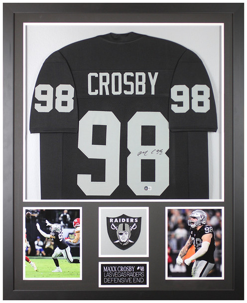Maxx Crosby Autographed and Framed Black Las Vegas Jersey Auto Beckett Cert