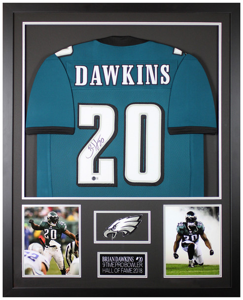 Brian Dawkins Autographed and Framed Green Philadelphia Jersey Auto Beckett COA
