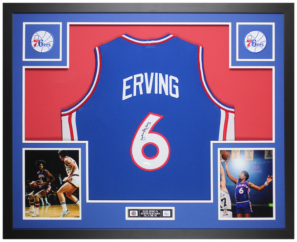 Julius Erving Autographed and Framed Blue Philadelphia Jersey Auto JSA Cert