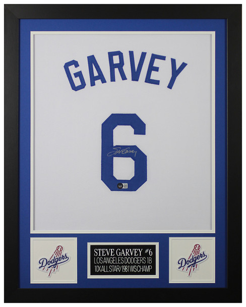 Steve Garvey Autographed and Framed White Los Angeles Jersey Auto Beckett COA