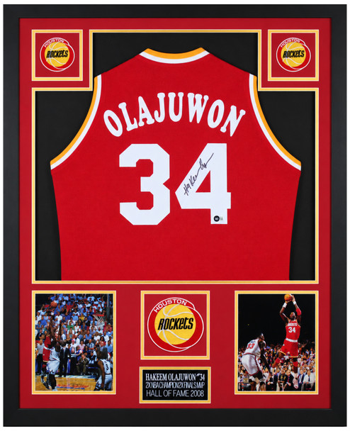 Hakeem Olajuwon Autographed & Framed Red Houston Jersey Auto Beckett COA