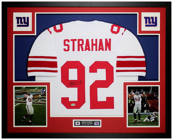 Michael Strahan Autographed & Framed White New York Jersey Auto Beckett COA