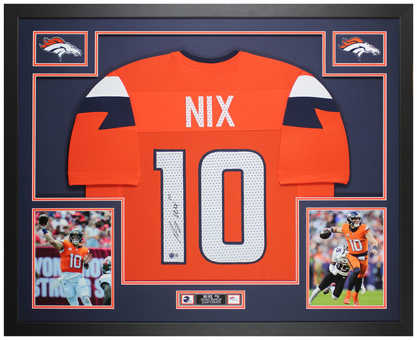 Bo Nix Autographed & Framed Orange Denver Jersey Auto Beckett Certified