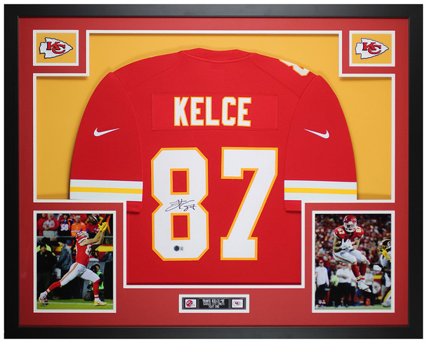 Travis Kelce Autographed & Framed Red Kansas City Jersey Auto Beckett Certified