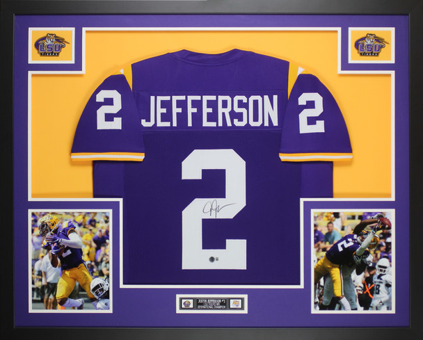 Justin Jefferson Autographed & Framed Purple LSU Jersey Auto Beckett Certified