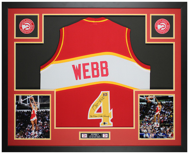 Spud Webb Autographed & Framed Red Atlanta Jersey Auto Beckett Certified
