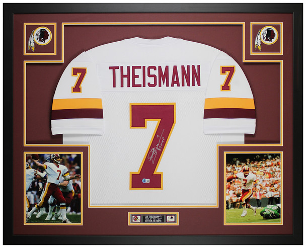 Joe Theismann Autographed & Framed White Washington Jersey Auto Beckett Certified