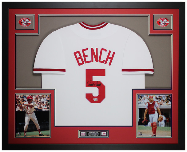 Johnny Bench Autographed & Framed White Cincinnati Jersey Auto Fanatics Certified