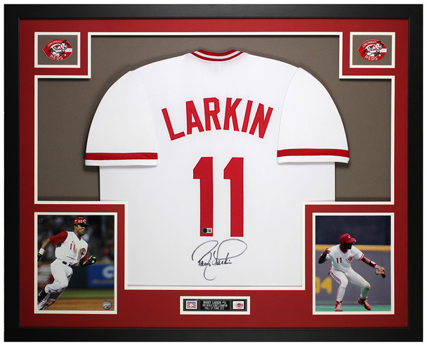 Barry Larkin Autographed & Framed White Cincinnati Jersey Auto Beckett Certified