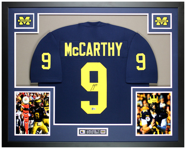 JJ McCarthy Autographed & Framed Blue Michigan Jersey Auto Beckett Certified JJ McCarthy Autographed & Framed Blue Michigan Jersey Auto Beckett Certified