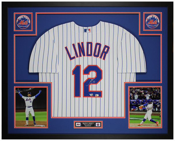 Francisco Lindor Autographed & Framed White New York Jersey Auto Beckett Certified
