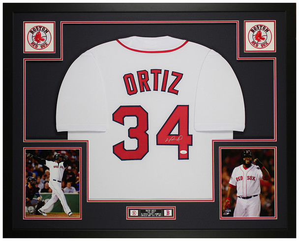 David Ortiz Autographed & Framed White Boston Jersey Auto JSA Certified
