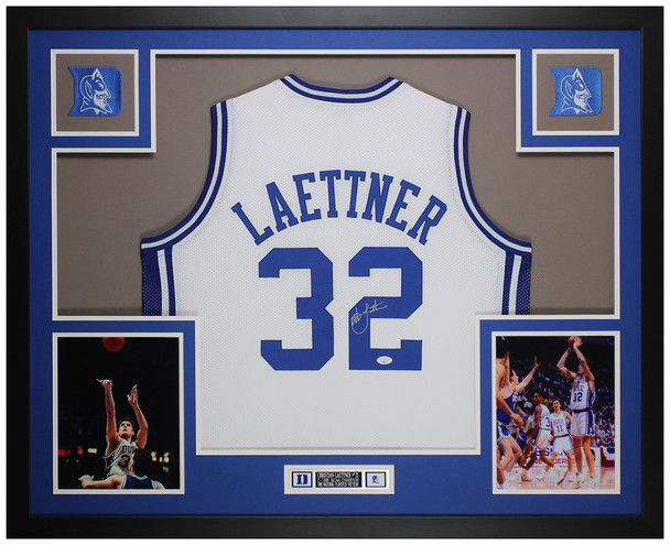 Christian Laettner Autographed & Framed White Duke Jersey Auto JSA Certified