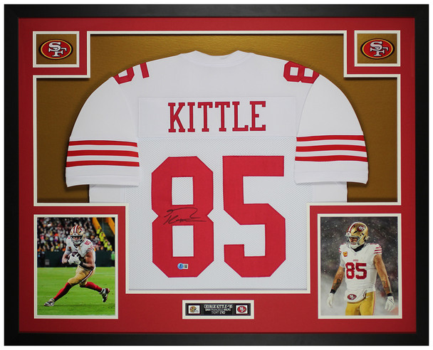 George Kittle Autographed & Framed White San Francisco Jersey Auto Beckett Certified