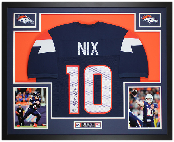 Bo Nix Autographed & Framed Blue Denver Jersey Auto Beckett Certified