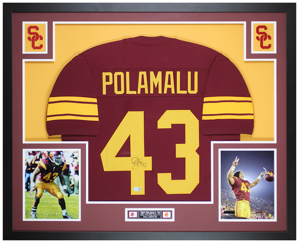 Troy Polamalu Autographed & Framed Maroon USC Jersey Auto Beckett Certified