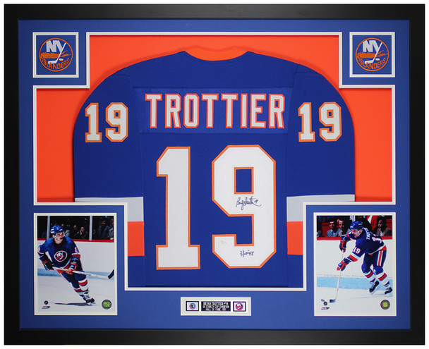 Bryan Trottier Autographed & Framed Blue New York Jersey Auto JSA Certified
