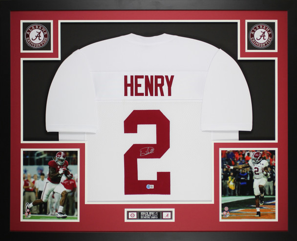 Derrick Henry Autographed & Framed White Alabama Jersey Auto Beckett Certified