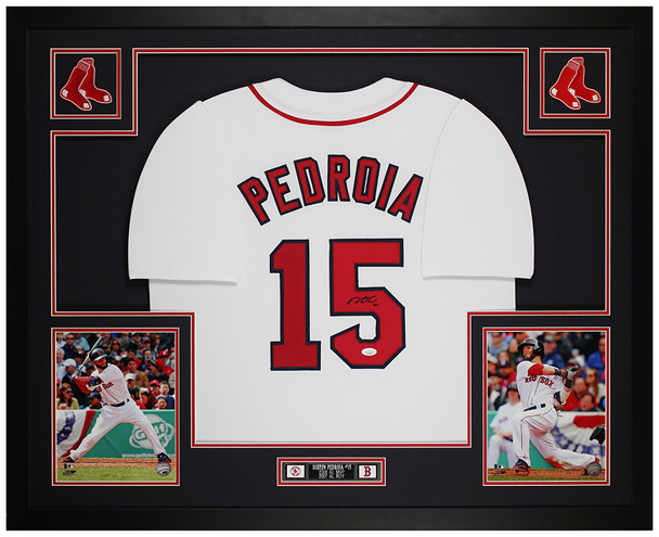 Dustin Pedroia Autographed & Framed White Boston Jersey Auto JSA Certified