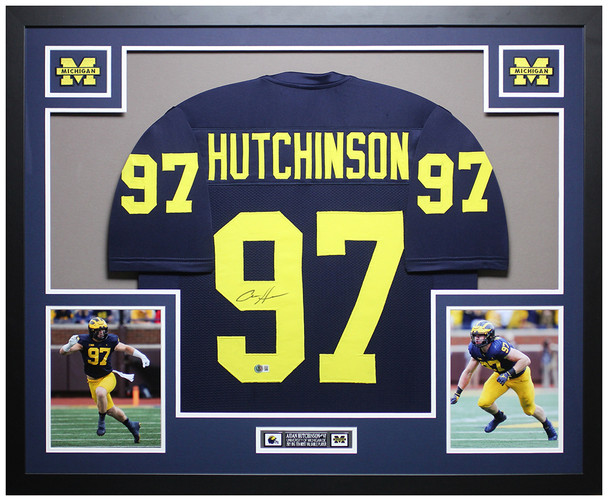 Aidan Hutchinson Autographed & Framed Blue Michigan Jersey Auto Beckett Certified